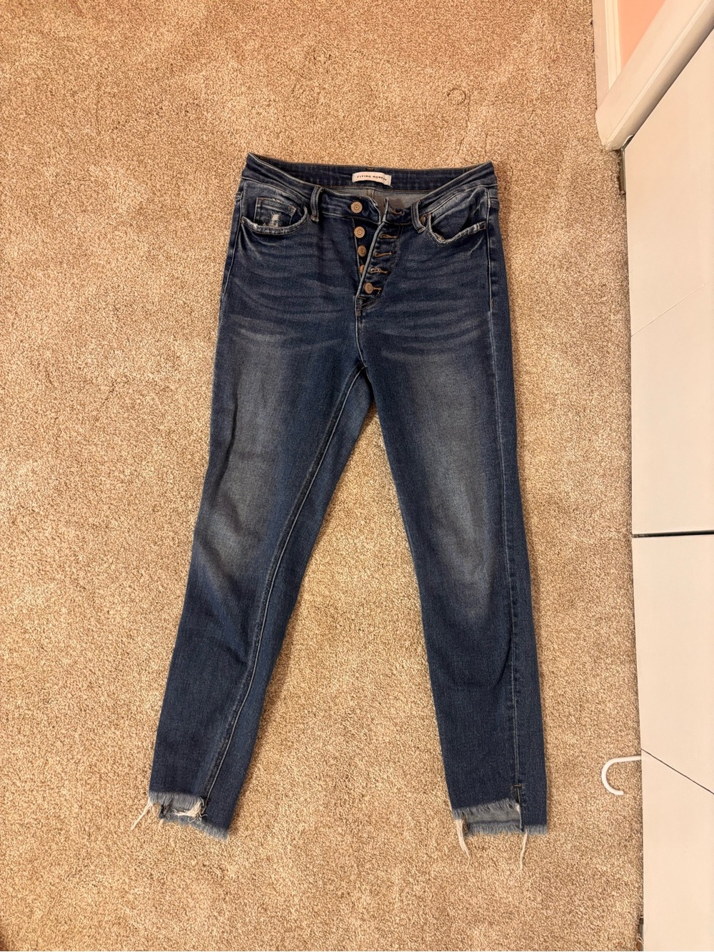 Flying Monkey Dark Blue High-Rise Button-Fly Cropped Jeans